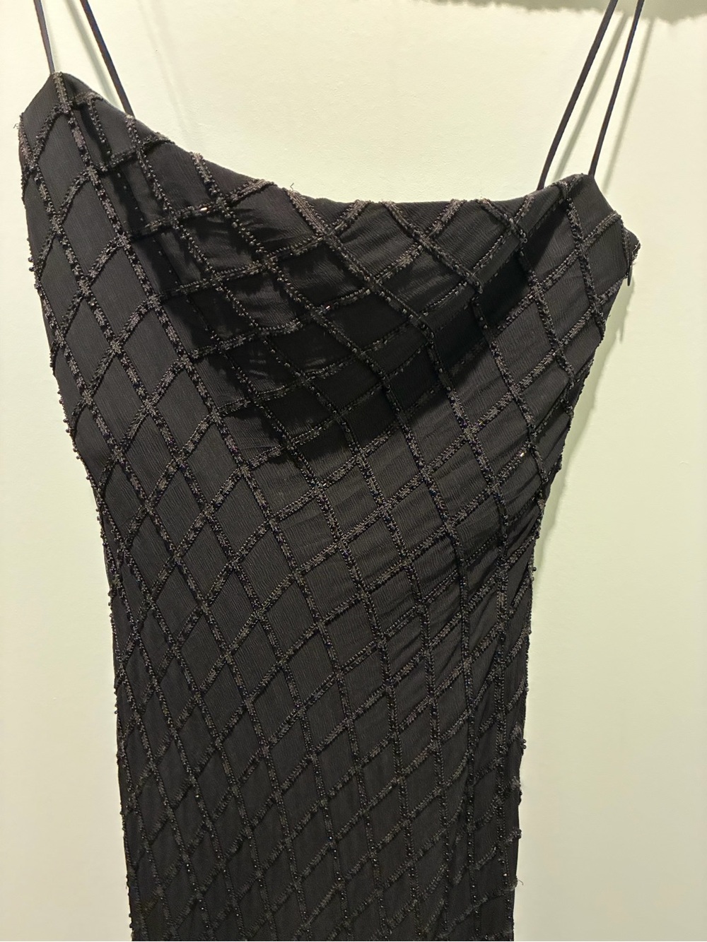 RON ET NORMAND Silk Beaded Black Gown With Thigh High Slit Size 10